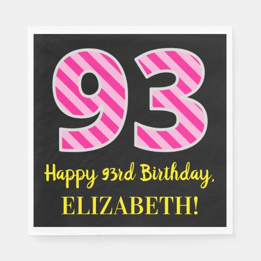 Serviette En Papier Fun Pink Stripes "93"; Joyeux 93ème anniversaire; (Devant)
