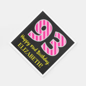 Serviette En Papier Fun Pink Stripes "93"; Joyeux 93ème anniversaire; (Coin)