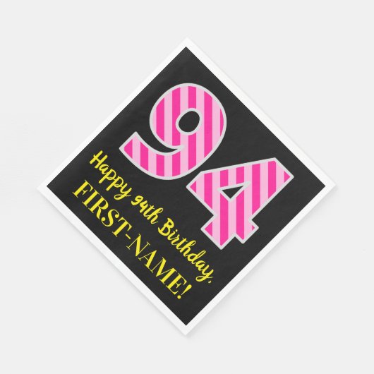 Serviette En Papier Fun Pink Stripes "94"; Joyeux 94ème anniversaire; (Coin)