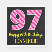 Serviette En Papier Fun Pink Stripes "97"; Joyeux 97ème anniversaire;  (Devant)