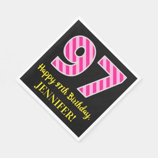 Serviette En Papier Fun Pink Stripes "97"; Joyeux 97ème anniversaire;  (Coin)