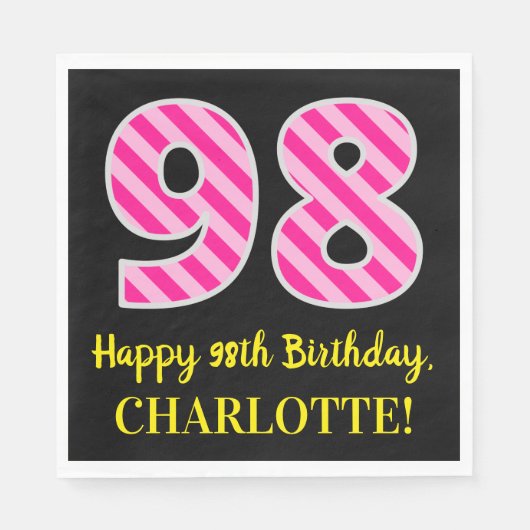 Serviette En Papier Fun Pink Stripes "98"; Joyeux 98ème anniversaire;  (Devant)
