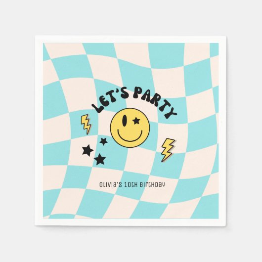 Serviette En Papier Fun Preppy Pastel Blue Y2K Retro Anniversaire serv (Devant)