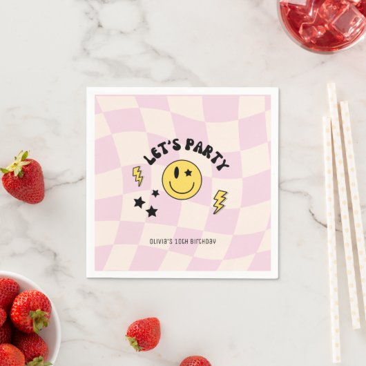 Serviette En Papier Fun Preppy Pastel rose Y2K Rétro Anniversaire serv (En situation)