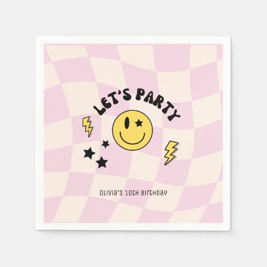 Serviette En Papier Fun Preppy Pastel rose Y2K Rétro Anniversaire serv (Devant)