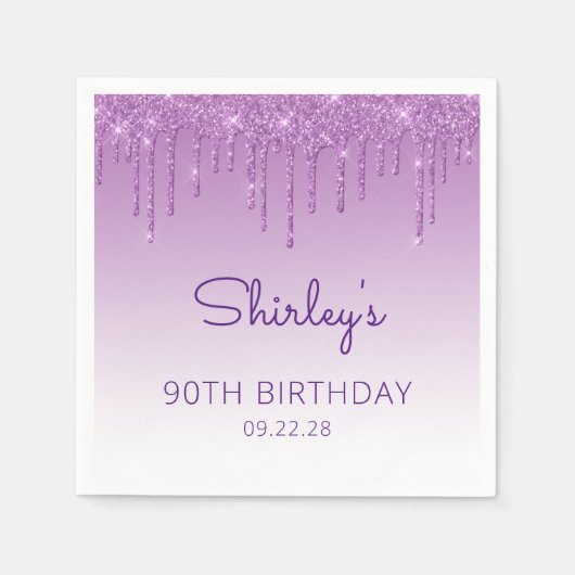 Serviette En Papier Fun Purple Parties scintillant Drip 90e fête d'ann (Devant)