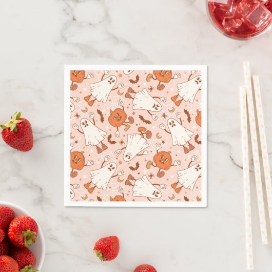 Serviette En Papier Fun Retro Ghost & Jack-O-Lantern Motif (En situation)