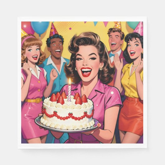 Serviette En Papier Fun Retro Pop Art Comic Mid-Century Birthday (Devant)