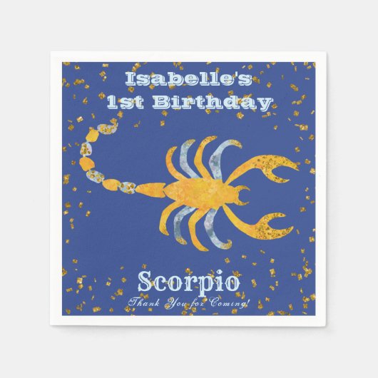 Serviette En Papier Fun Scorpio Premier Anniversaire & Gold Confetti (Devant)