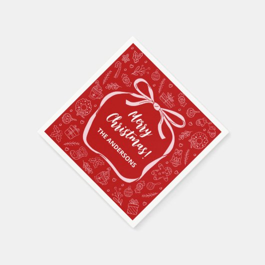 Serviette En Papier Fun Whimsical main tiré Bow Noël (Coin)