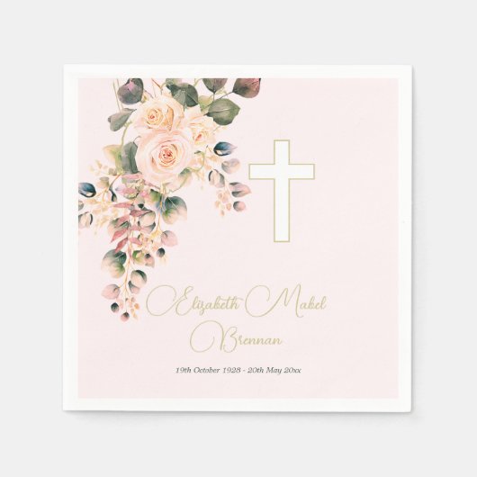 Serviette En Papier Funérailles Christian Photo Élégant Rose Invitatio (Devant)