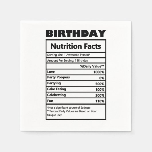 Serviette En Papier Funky Birthday Nutrition Facts Carte postale (Devant)