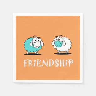Serviette en papier funky deux moutons amitié