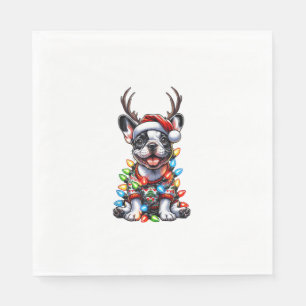 Serviette En Papier Funky French Bulldog Christmas Light Santa Hat Rei
