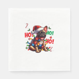 Serviette En Papier Funky French Bulldog Christmas Santa Hat Lights HO