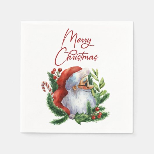 Serviette En Papier Funky Joyeux Noël Aquarelle Père Noël Papier Napki (Devant)