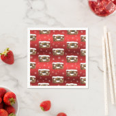 Serviette En Papier Funky Noël Fruitcake Motif Rouge (En situation)