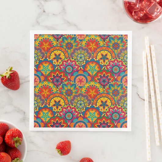Serviette En Papier Funky Retro couleur Motif Mandala (En situation)