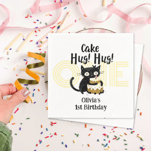 Serviette En Papier Funny Chat noir 1er fête d'anniversaire