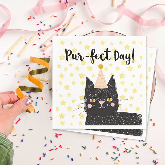 Serviette En Papier Funny Chat noir Parfait Jour Anniversaire