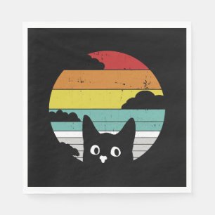 Serviette En Papier Funny Chat noir Vintage Retro Sunset Design