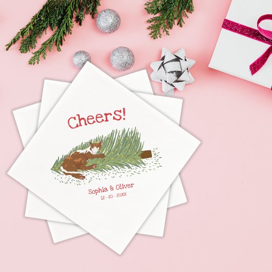 Serviette En Papier Funny Cheers Orange Cat vs Christmas Tree Holidays