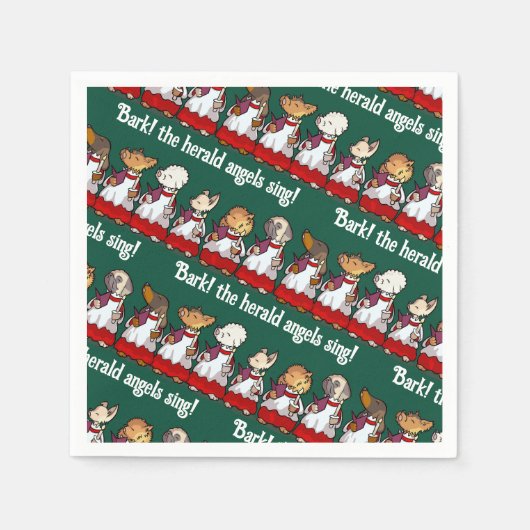 Serviette En Papier Funny Dog Choir Bark! Xmas Carol Pun Cartoon (Devant)
