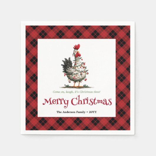 Serviette En Papier Funny festive chickens custom name Christmas  (Devant)