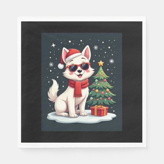 Serviette En Papier Funny Festive Lunettes de soleil Chien avec arbre  (Devant)