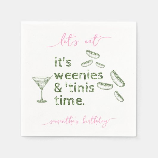 Serviette En Papier Funny Green Weenies & Tinis Martini fête d'anniver (Devant)