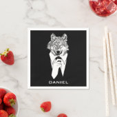 Serviette En Papier Funny Hipster Wolf avec Black Tuxedo Personnalisé (En situation)