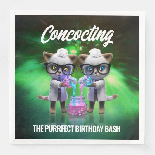 Serviette En Papier Funny Mad Chat Scientists Purrfect Anniversaire (Devant)