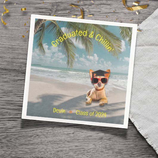 Serviette En Papier Funny Modern Dog Beach Graduation