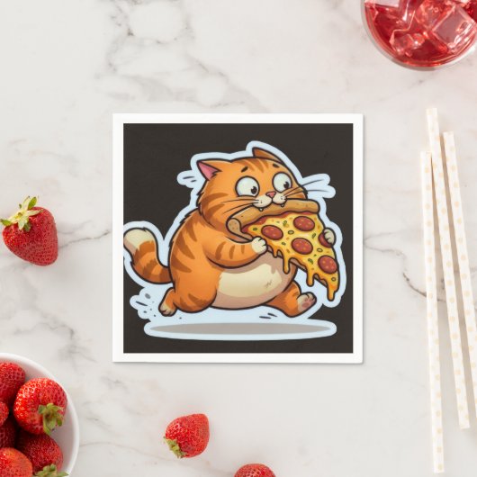 Serviette En Papier Funny Orange Cat Eating Pizza Cartoon (En situation)