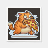 Serviette En Papier Funny Orange Cat Eating Pizza Cartoon (Devant)