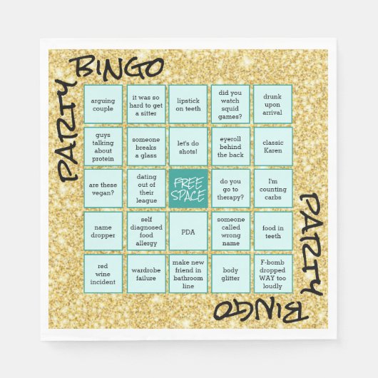 Serviette En Papier Funny Party Bingo Gold Parties scintillant Turquoi (Devant)