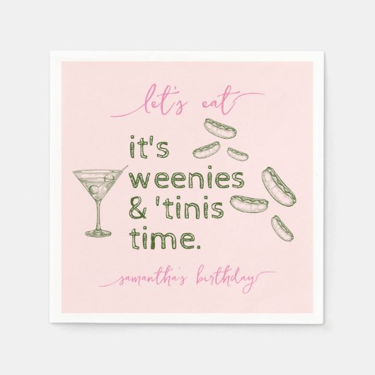 Serviette En Papier Funny Pink Weenies & Tinis Martini fête d'annivers (Devant)
