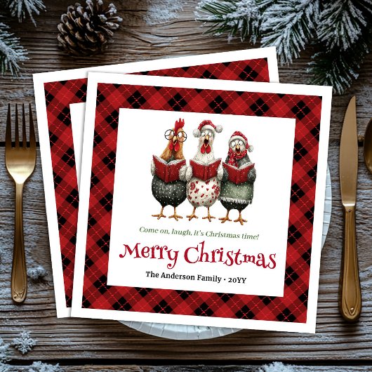Serviette En Papier Funny quirky chickens Christmas napkin custom name