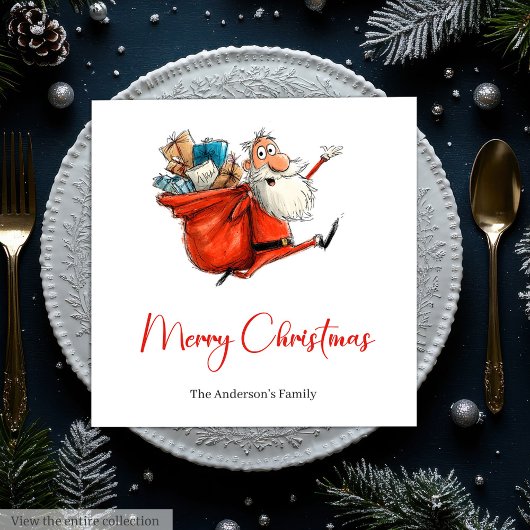 Serviette En Papier Funny Quirky Santa Red Green Dinner Napkins