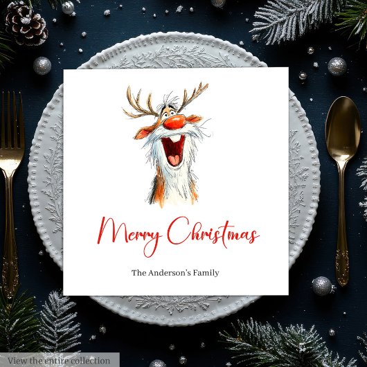 Serviette En Papier Funny Reindeer Holiday Festive Cocktail Napkins