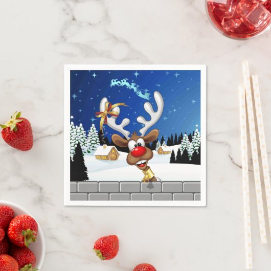 Serviette En Papier Funny Reindeer Peeking Christmas Meme  (En situation)