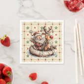 Serviette En Papier Funny Santa and Rudolf On A Water Tube  (En situation)