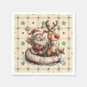 Serviette En Papier Funny Santa and Rudolf On A Water Tube  (Devant)