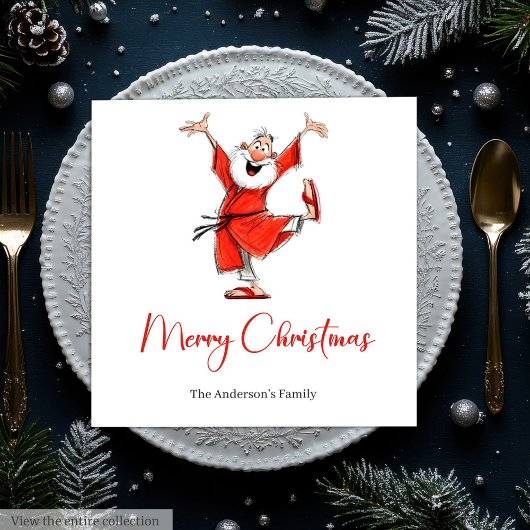 Serviette En Papier Funny Santa Claus Watercolor Holiday Napkins