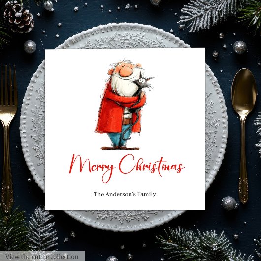 Serviette En Papier Funny Santa Watercolor Holiday Cocktail Napkins