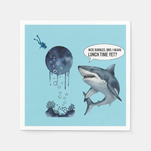 Serviette En Papier Funny shark diver lunch time :nice bubbles bro (Devant)