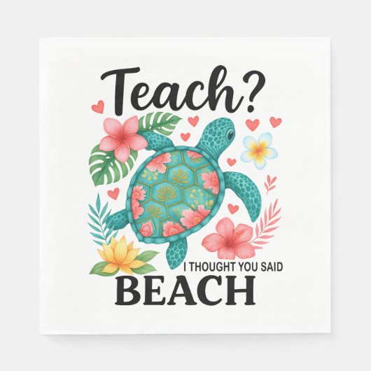 Serviette En Papier Funny Teacher Beach Tortue d'été (Devant)