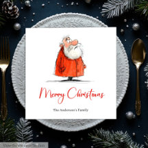 Funny Watercolor Santa Whimsical Christmas Napkins