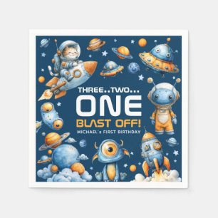Serviette En Papier Fusée spatiale Astronaute Chat Décollage 1er Anniv