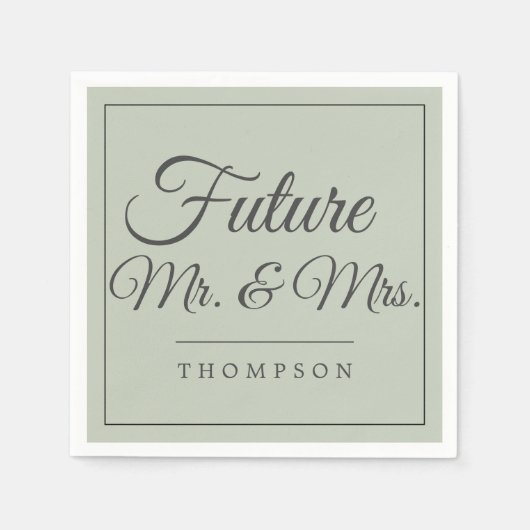 Serviette En Papier Futur M & Mme Engagement Party Olive Livre vert (Devant)